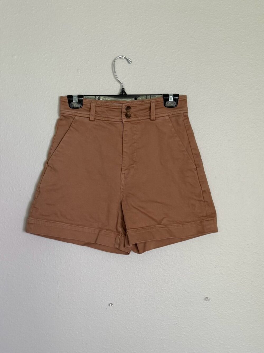 Everlane The Cotton Twill Shorts Brown Tan Ochre High Rise Double Button Size 2